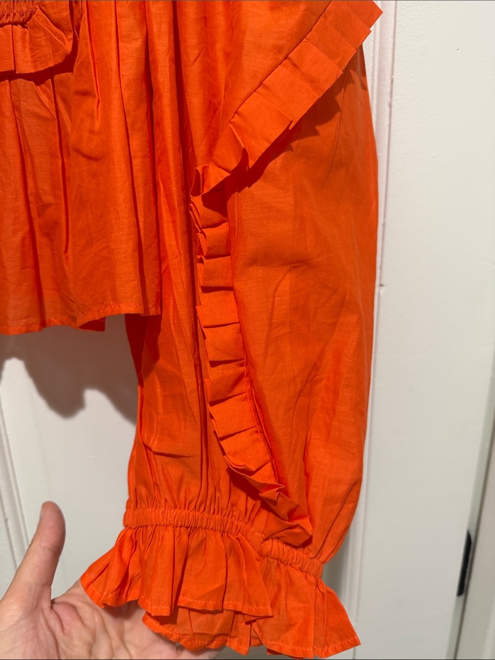 FARM Rio Bright Orange Ruffle Smocked Yoke Blouse - Picture 4 of 6